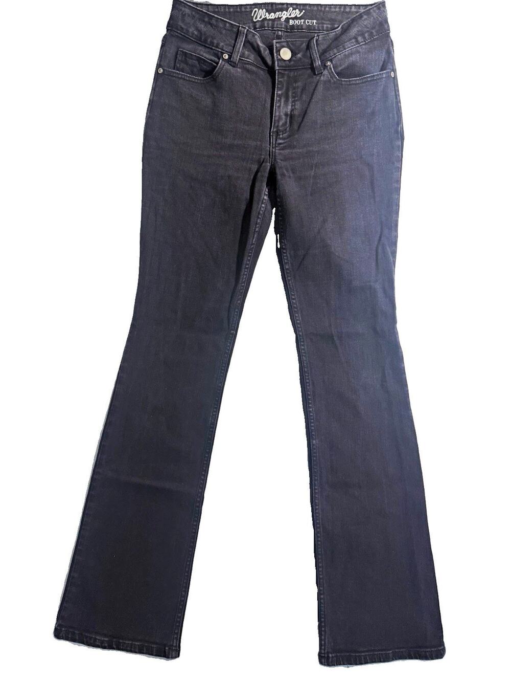 Wrangler Juniors Bootcut Jeans Size 9/10 x 34 Black Stretch Western Denim